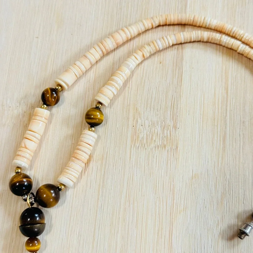 VTG Santo Domingo limpet shell Necklace Heishi tigers‎ eye beads Native American